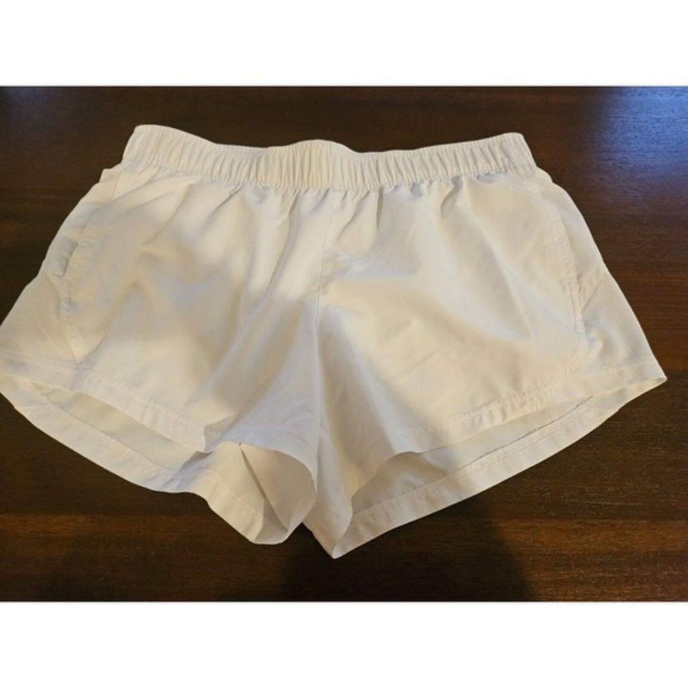 Athletic White Lined Running Jogging Exercise Shorts Large 12-14 Back Zip Pocket